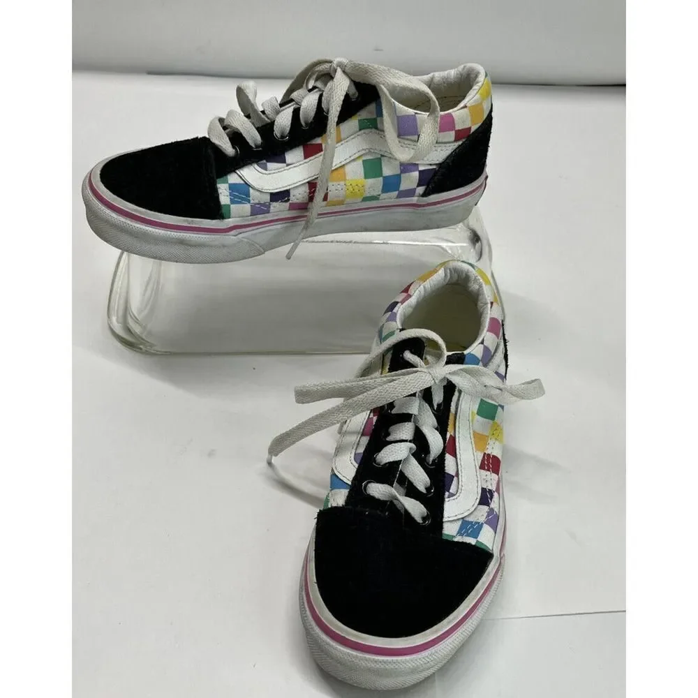 Vans Old School Rainbow Checkered Sneakers Skate‎ Shoes Youth 1.5 US Black Suede